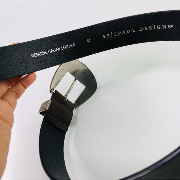 Silpada Designs Genuine Italian Brown Leather Belt M Silver Metal Buckle Cowboy - Picture 7 of 9